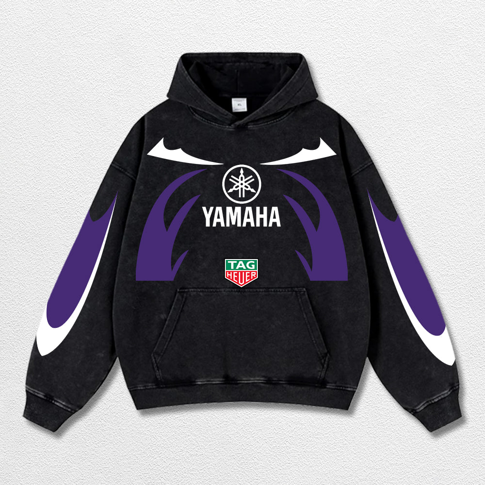 Retro Thunder Tagheuer Yamaha Racing Washed Hoodie MotoGP World Champion Enthusiast Apparel Streetwear Ra – image 3