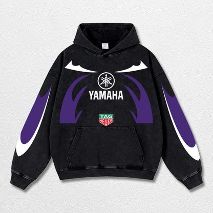 Retro Thunder Tagheuer Yamaha Racing Washed Hoodie MotoGP World Champion Enthusiast Apparel Streetwear Ra – image 3