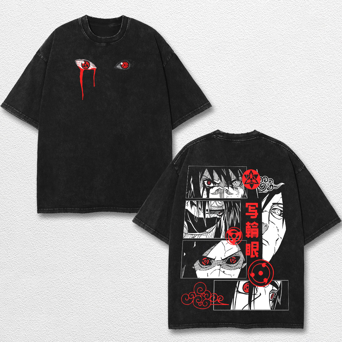 Retro Uchiha Clan x Sharingan - Naruto Oversize Lightweight Acid Washed Hoodie Sweatshirt Tee, Anime Grap – image 1