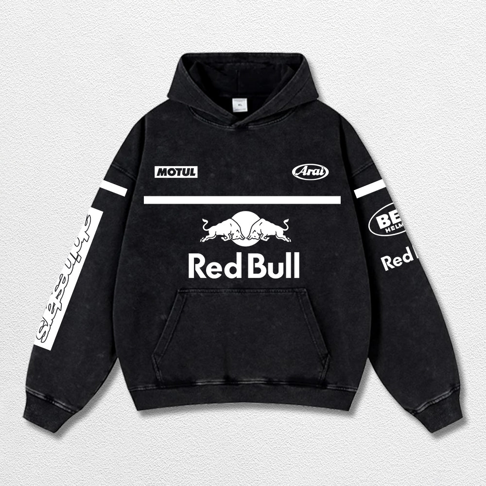 Retro Alpinestars Red Bull White Racing Washed Hoodie MotoGP World Champion Enthusiast Apparel Streetwear – image 3