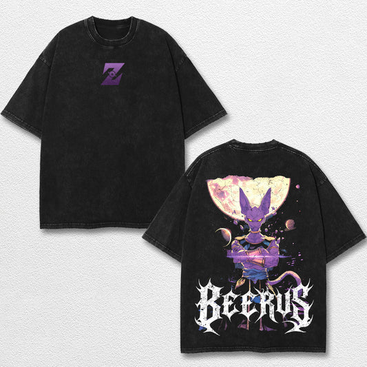 Retro Beerus - Dragon Ball Z Oversize Lightweight Acid Washed Hoodie Sweatshirt Tee, Anime Graphic Design – image 1