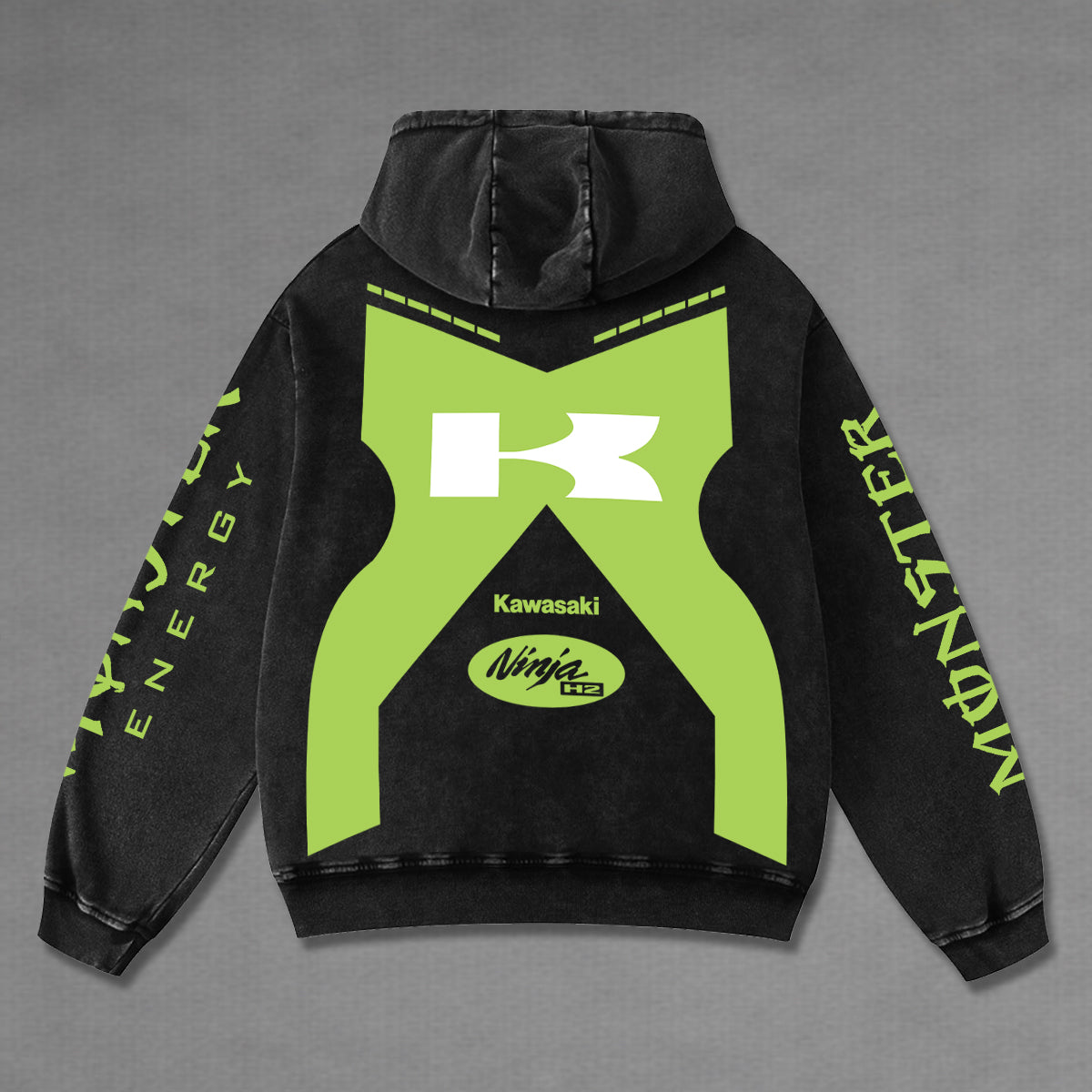 Kawasaki Ninja H2 Biker Hoodie Washed Vintage MotoGP Racing Streetwear, Motorcycle Graphic Hoodie Unisex, – image 3