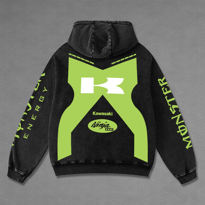 Kawasaki Ninja H2 Biker Hoodie Washed Vintage MotoGP Racing Streetwear, Motorcycle Graphic Hoodie Unisex, – image 3