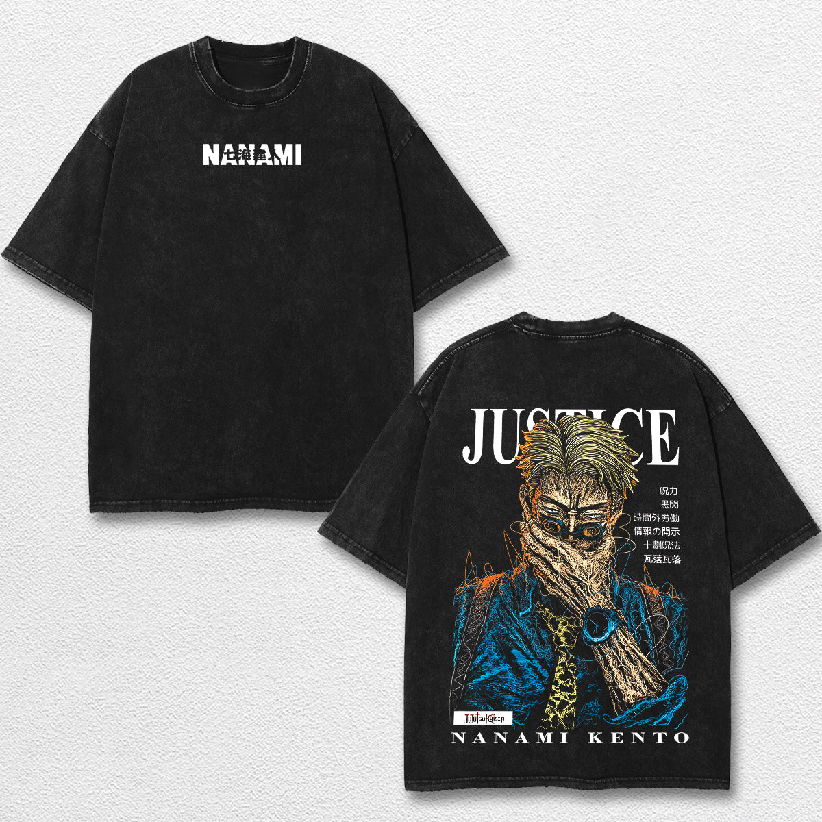 Retro Kento Nanami - Jujutsu Kaisen Oversize Lightweight Acid Washed Hoodie Sweatshirt Tee, Anime Graphic – image 1