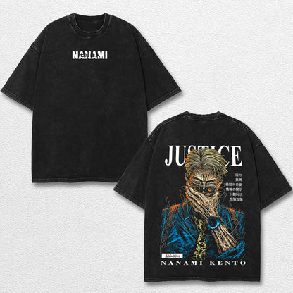 Retro Kento Nanami - Jujutsu Kaisen Oversize Lightweight Acid Washed Hoodie Sweatshirt Tee, Anime Graphic – image 1