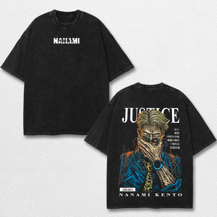 Retro Kento Nanami - Jujutsu Kaisen Oversize Lightweight Acid Washed Hoodie Sweatshirt Tee, Anime Graphic Design Unisex Top Cotton Streetwear Shirt Clothes