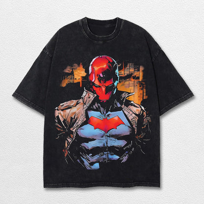 Red Hood Hero Comic Double Printed Oversize Lightweight Acid Washed Tee, Character Marrvel Comics TV Seri – image 3