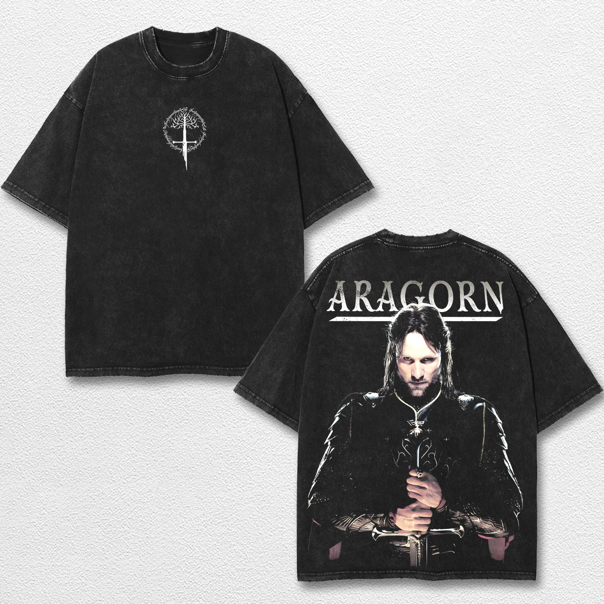 Retro Aragorn Vintage Washed T Shirt – Lord of the Rings Graphic Tee, LOTR Aragorn Shirt, White Tree of G – image 1