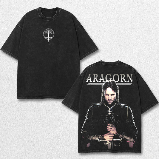 Retro Aragorn Vintage Washed T Shirt – Lord of the Rings Graphic Tee, LOTR Aragorn Shirt, White Tree of G – image 1