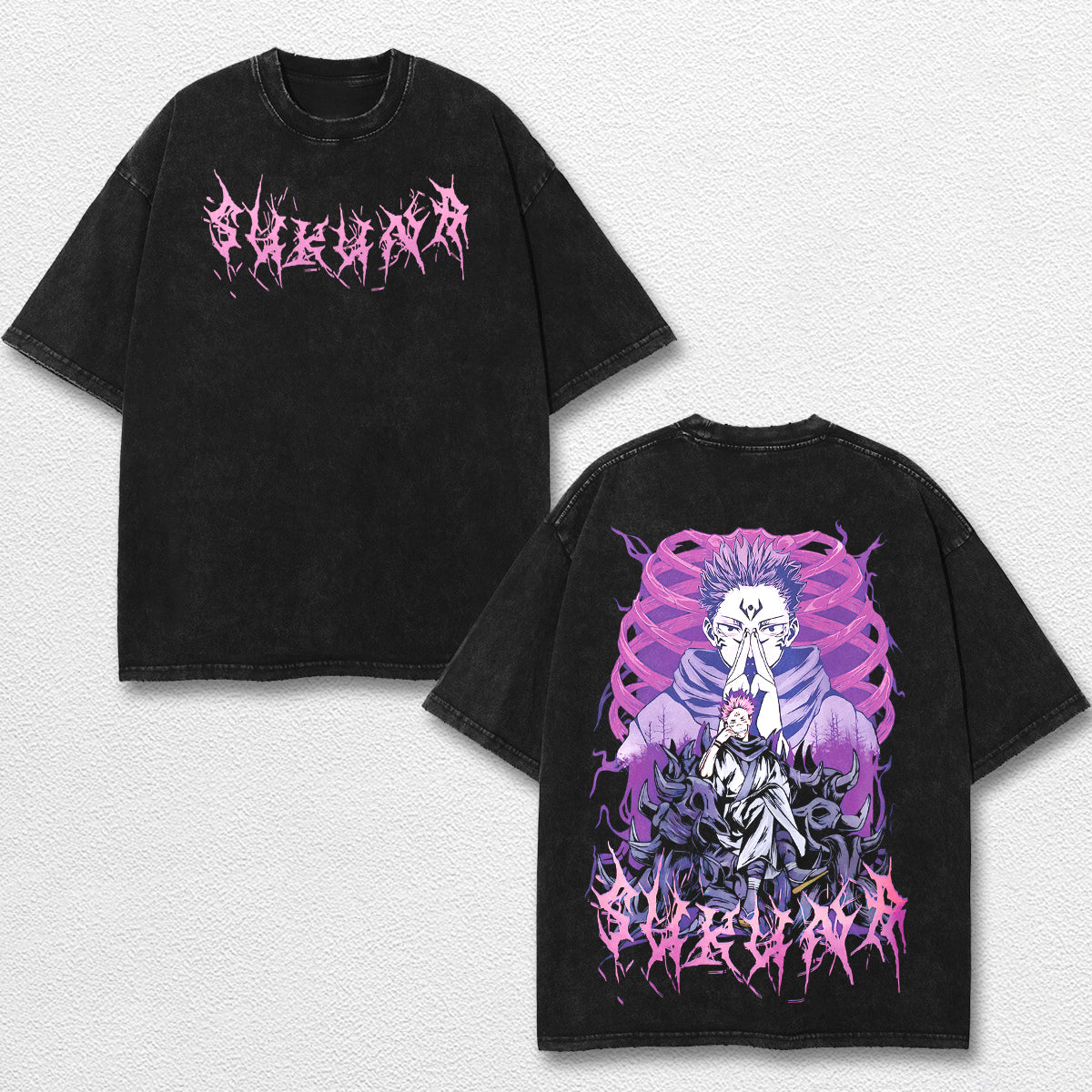 Retro Sukuna Dark Ritua - Jujutsu Kaisen Oversize Lightweight Acid Washed Hoodie Sweatshirt Tee, Anime Gr – image 1