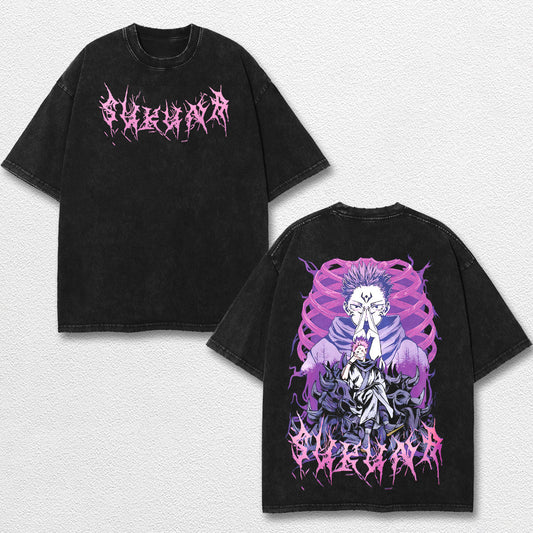 Retro Sukuna Dark Ritua - Jujutsu Kaisen Oversize Lightweight Acid Washed Hoodie Sweatshirt Tee, Anime Gr – image 1
