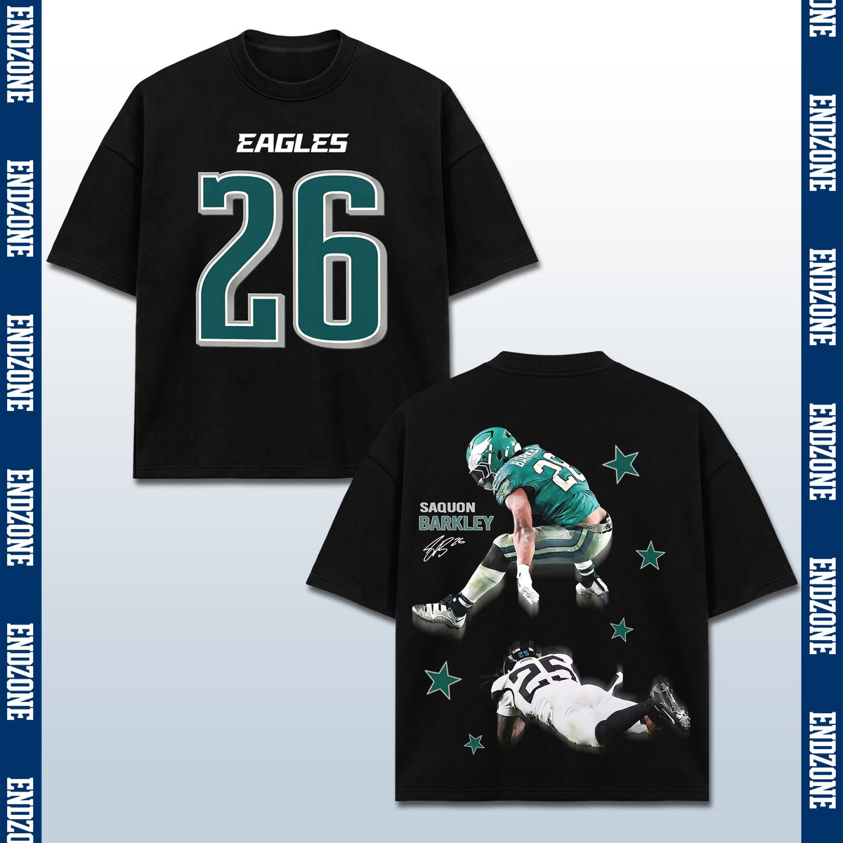 Saquon Barkley Philadelphia Eagles #26 Reverse Hurdle Action Vintage Graphic Hoodie Sweatshirt  – Black