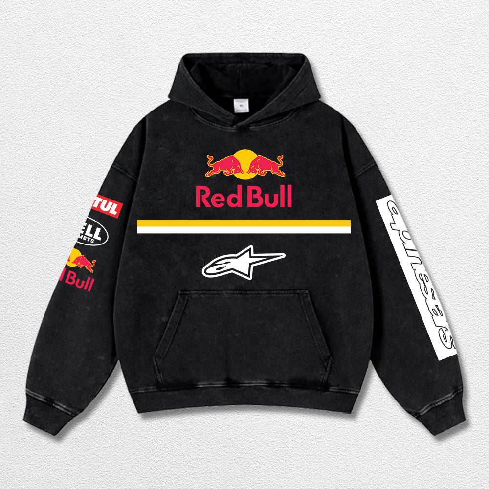 Retro Alpinestars Red Bull 01 Bell Helmets Racing Washed Hoodie MotoGP World Champion Enthusiast Apparel  – image 3