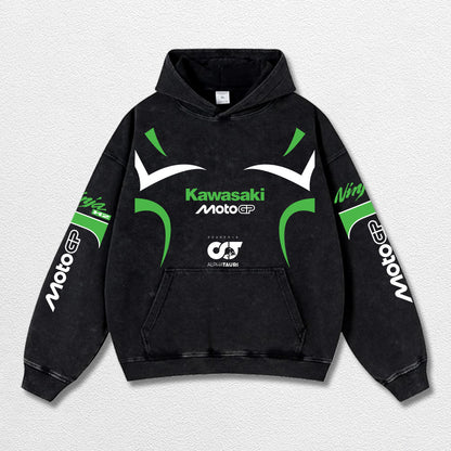 Retro Thunder Alphatauri Kawasaki Ninja H2 Racing Washed Hoodie MotoGP World Champion Enthusiast Apparel  – image 3