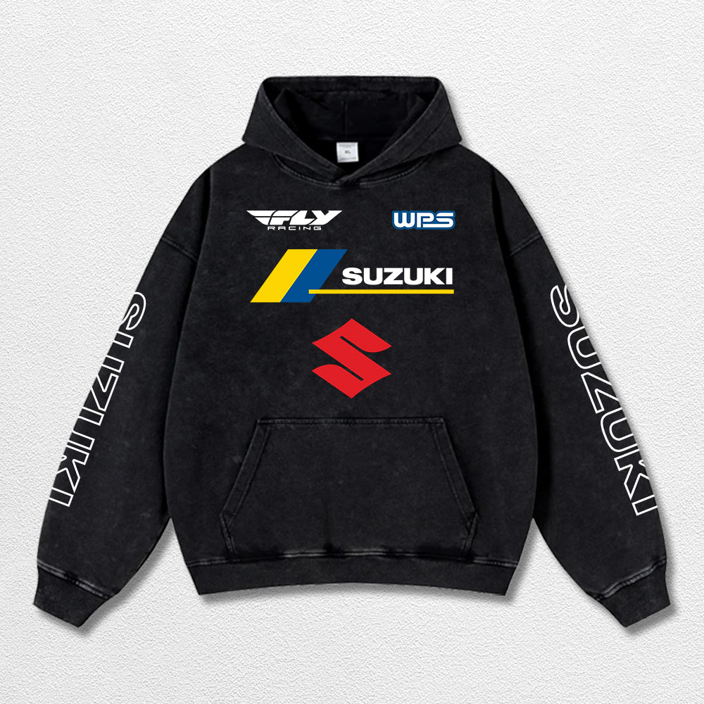 Retro Fly Suzuki Racing Washed Hoodie MotoGP World Champion Enthusiast Apparel Streetwear Racing Team Sup – image 2