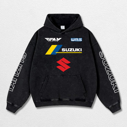 Retro Fly Suzuki Racing Washed Hoodie MotoGP World Champion Enthusiast Apparel Streetwear Racing Team Sup – image 2