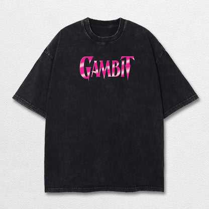 Gambit Xmen Hero Comic Double Printed Oversize Lightweight Acid Washed Tee, Character Marrvel Comics TV S – image 3