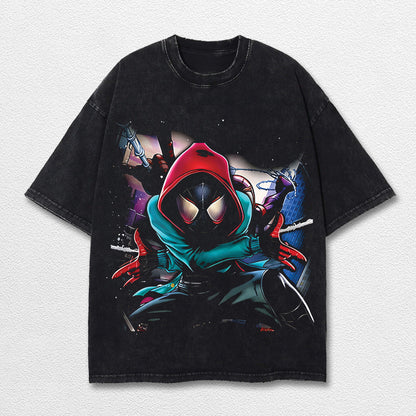 Miles Morales Spider-Verse Hero Comic Double Printed Oversize Lightweight Acid Washed Tee, Character Marr – image 3