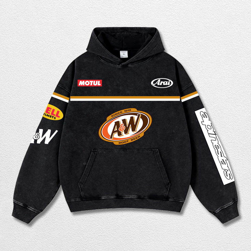 Retro Alpinestars A&W Root Beer Racing Washed Hoodie MotoGP World Champion Enthusiast Apparel Streetwear  – image 3