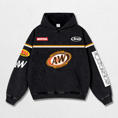 Retro Alpinestars A&W Root Beer Racing Washed Hoodie MotoGP World Champion Enthusiast Apparel Streetwear  – image 3