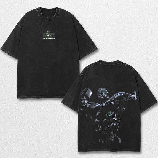 Retro Zeus Shirt – Real Steel Robot Graphic Tee, Neon Cyberpunk Mecha Boxing Robot T Shirt, Japanese Text – image 1