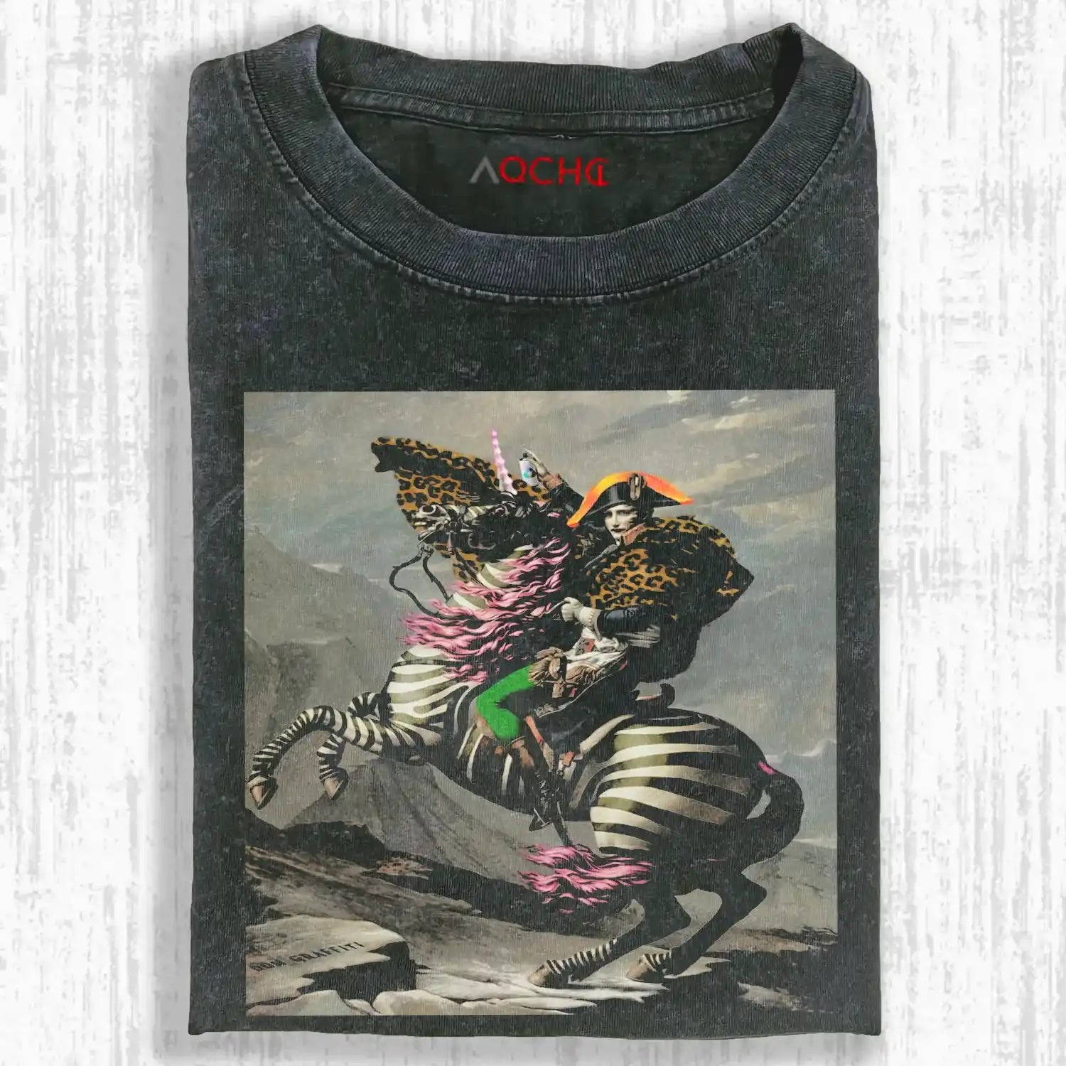 AQCHIC Napoleon Rides Unicorn Unisex Graphic Heavyweight Cotton Shirt