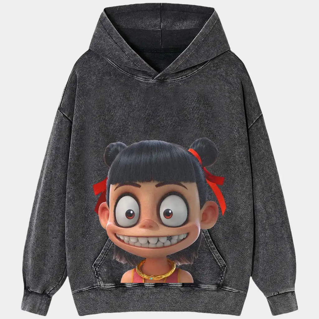 AQCHIC Ne Zha Big Face Unisex Graphic Heavyweight Cotton Shirt