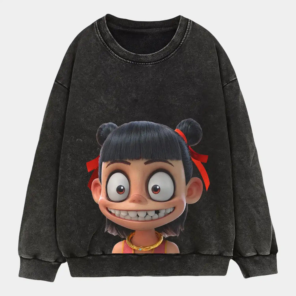 AQCHIC Ne Zha Big Face Unisex Graphic Heavyweight Cotton Shirt
