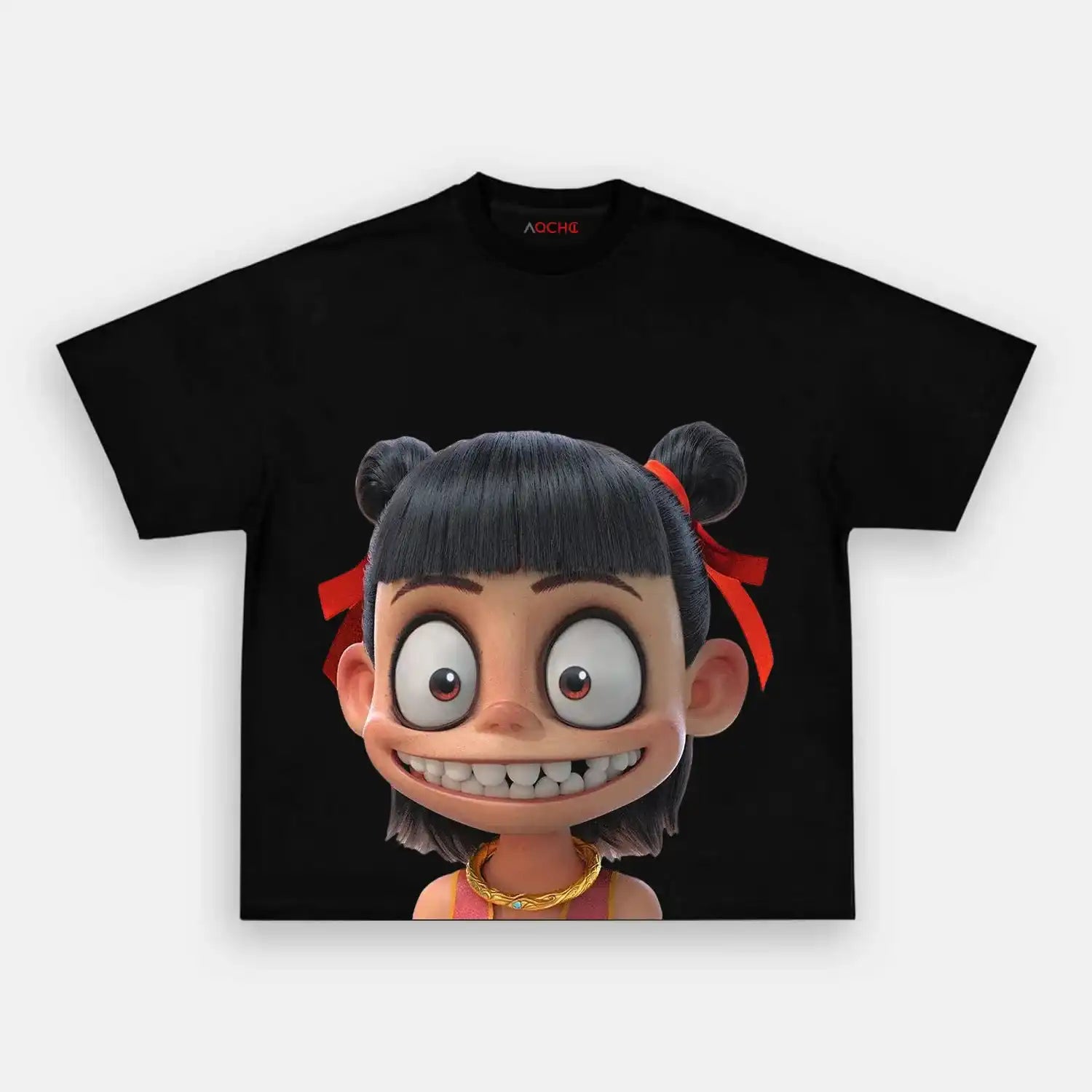 AQCHIC Ne Zha Big Face Unisex Graphic Heavyweight Cotton Shirt