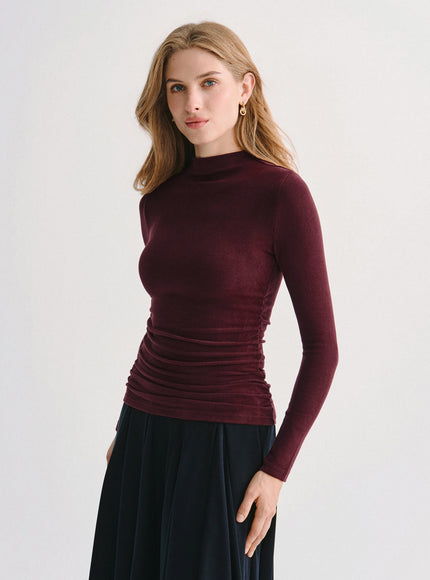 Ruched Sides Tuckable Mockneck Top
