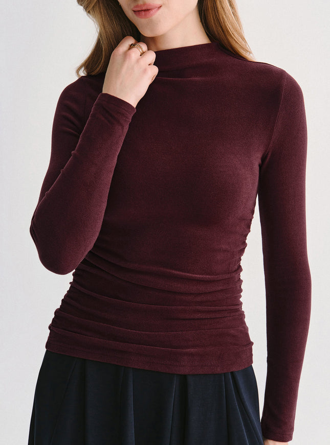 Ruched Sides Tuckable Mockneck Top