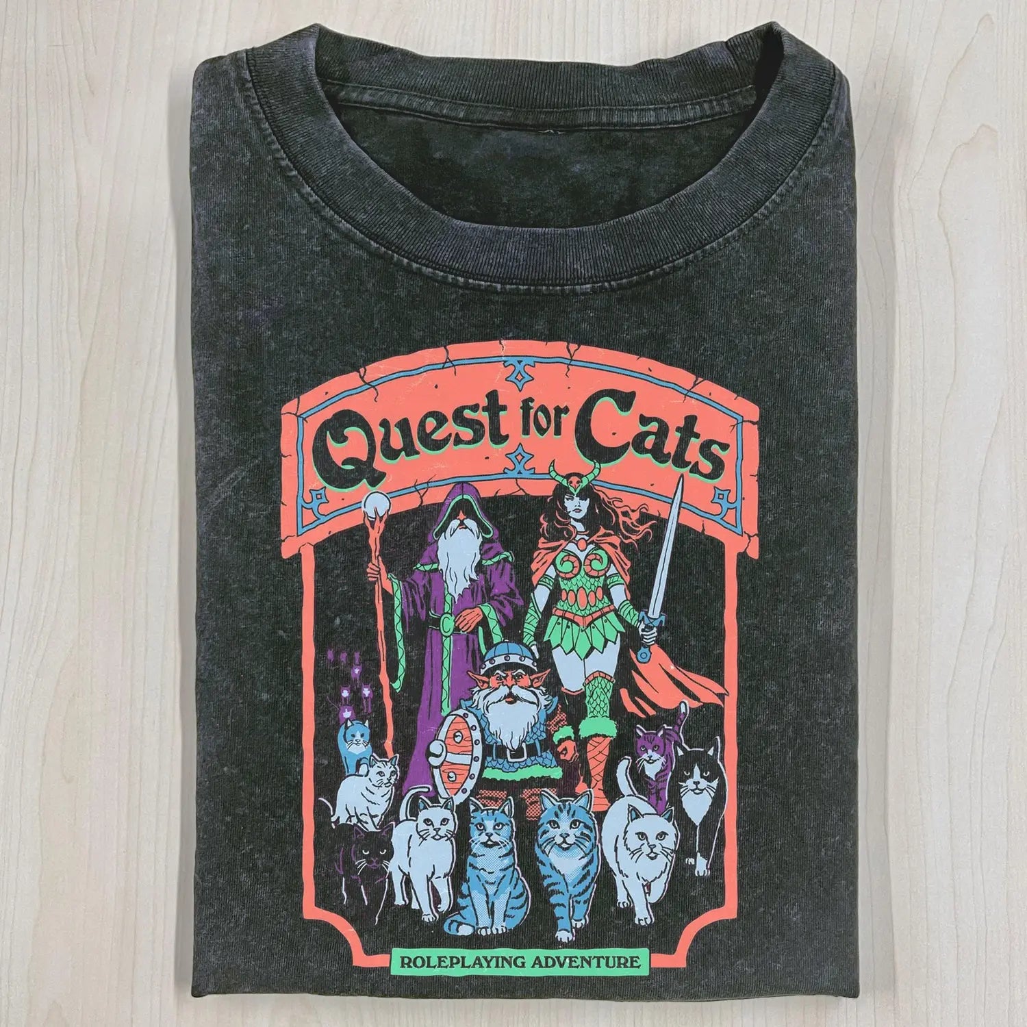 AQCHIC Quest for Cats Unisex Graphic Heavyweight Cotton Shirt