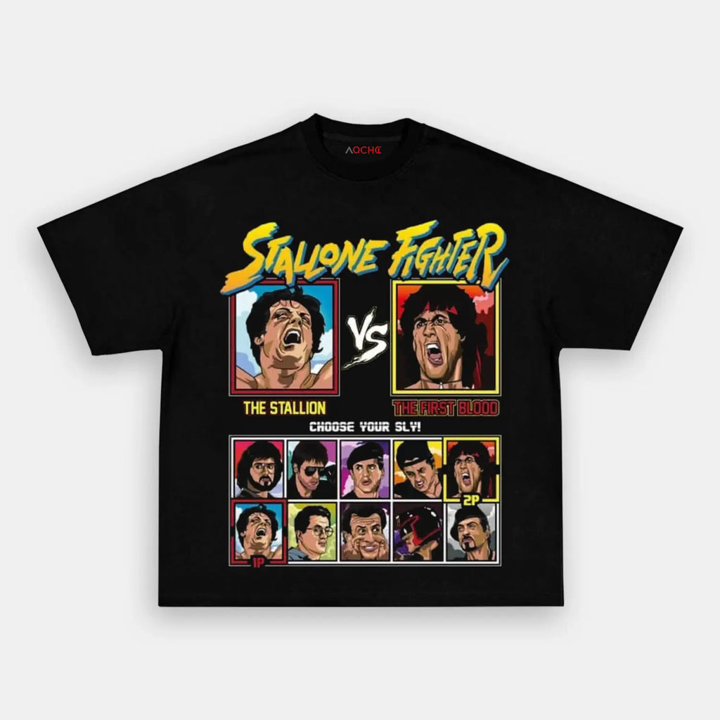 AQCHIC Stallone Fighter Unisex Graphic Heavyweight Cotton Shirt
