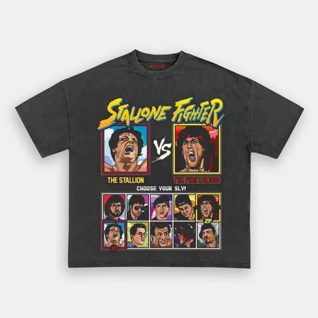 AQCHIC Stallone Fighter Unisex Graphic Heavyweight Cotton Shirt
