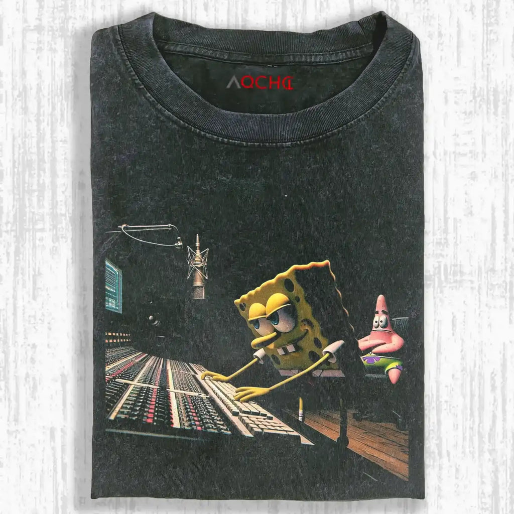 AQCHIC SPONGEBOB RADIO STATION Unisex Graphic Heavyweight Cotton Shirt