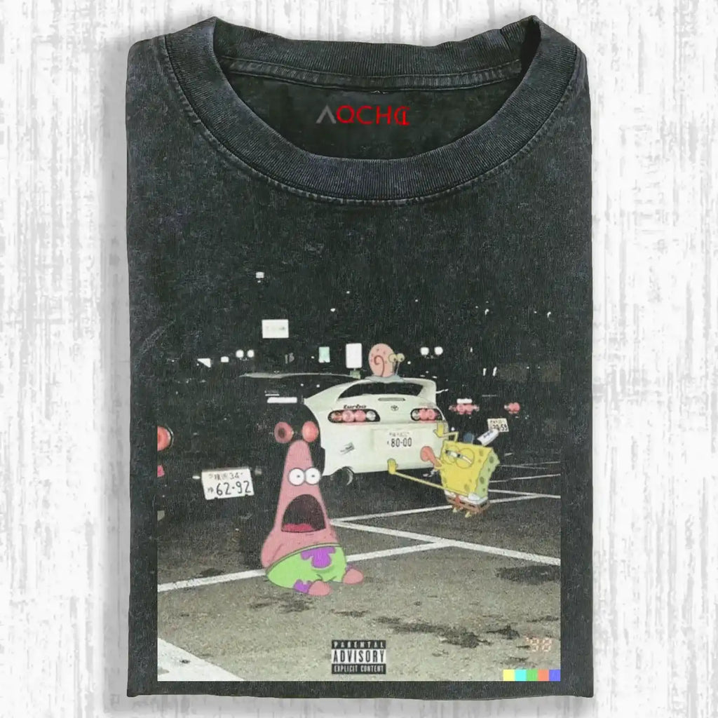 AQCHIC SpongeBob Reality Unisex Graphic Heavyweight Cotton Shirt