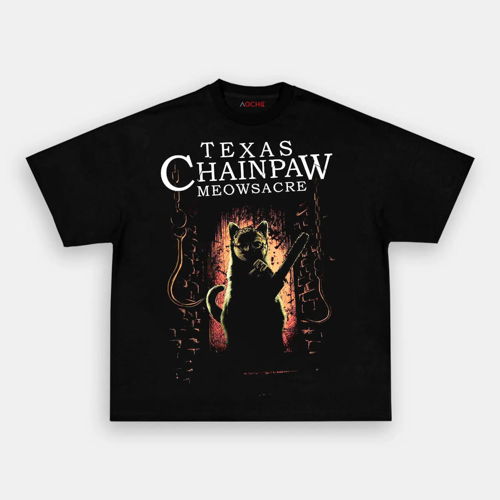 AQCHIC TEXAS CHAINPAW MEOWSACRE Unisex Graphic Heavyweight Cotton Shirt