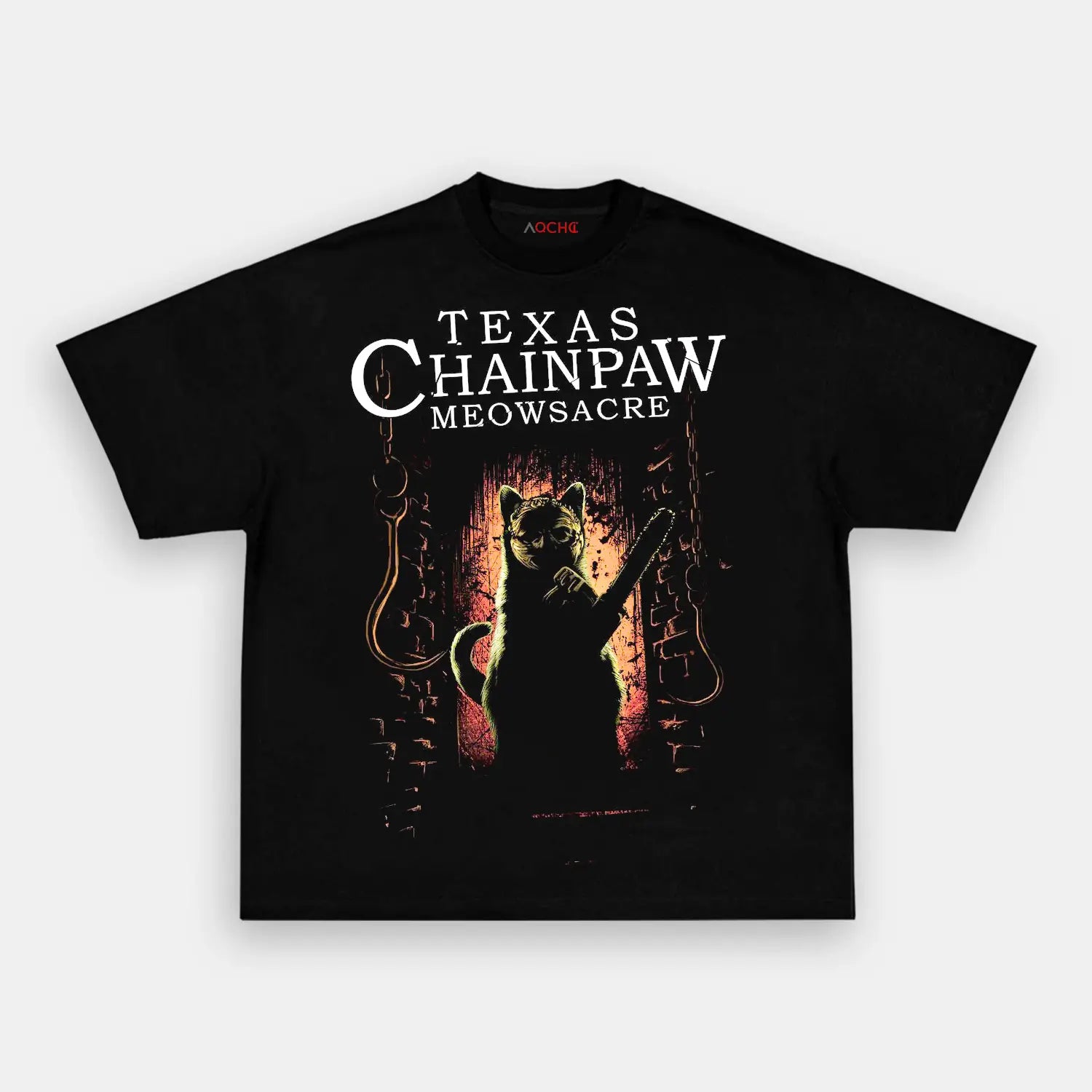 AQCHIC TEXAS CHAINPAW MEOWSACRE Unisex Graphic Heavyweight Cotton Shirt
