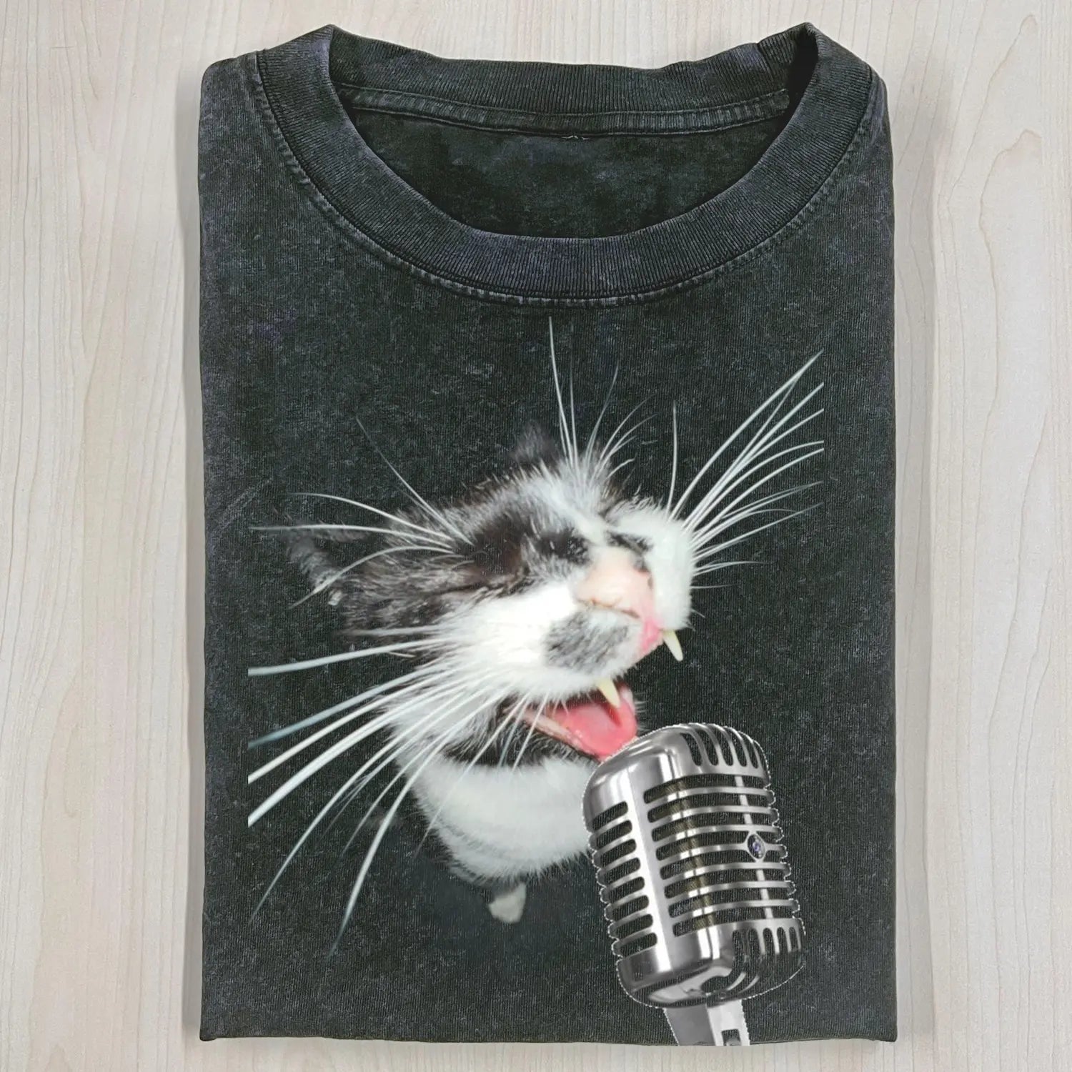 AQCHIC The Singing Cat Unisex Graphic Heavyweight Cotton Shirt