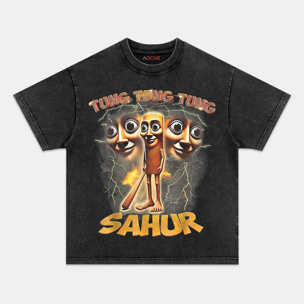 AQCHIC Tung Tung Sahur Unisex Graphic Heavyweight Cotton Shirt