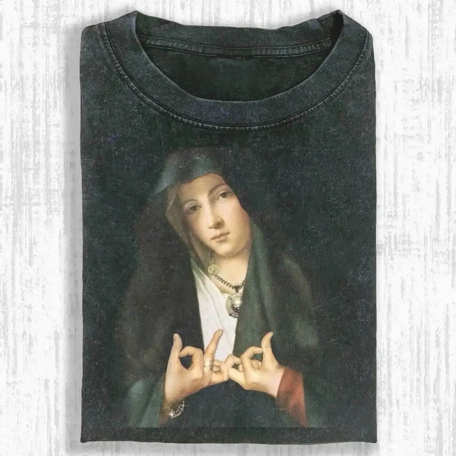 AQCHIC VIRGIN MARY Unisex Graphic Heavyweight Cotton Shirt