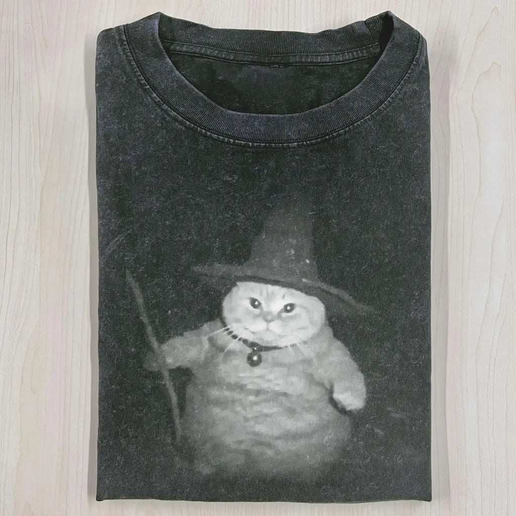 AQCHIC Wizard Cat Unisex Graphic Heavyweight Cotton Shirt