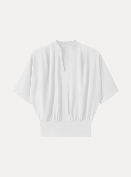Stand Collar V-Neck Short Sleeve Top