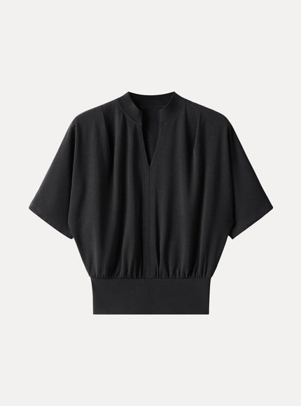 Stand Collar V-Neck Short Sleeve Top