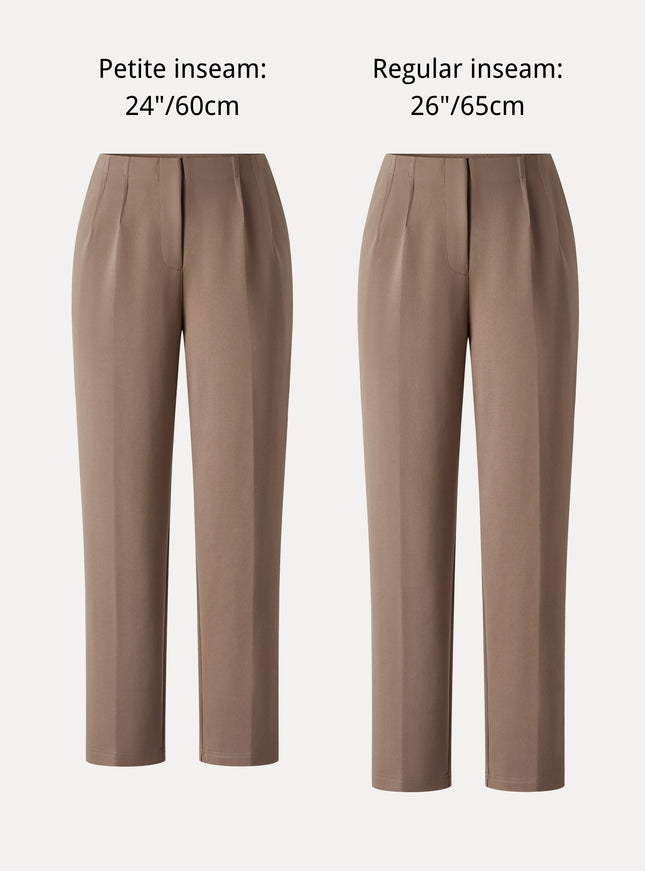 Ponte Mid-Rise Ankled Tapered Tuck Pants with Pockets