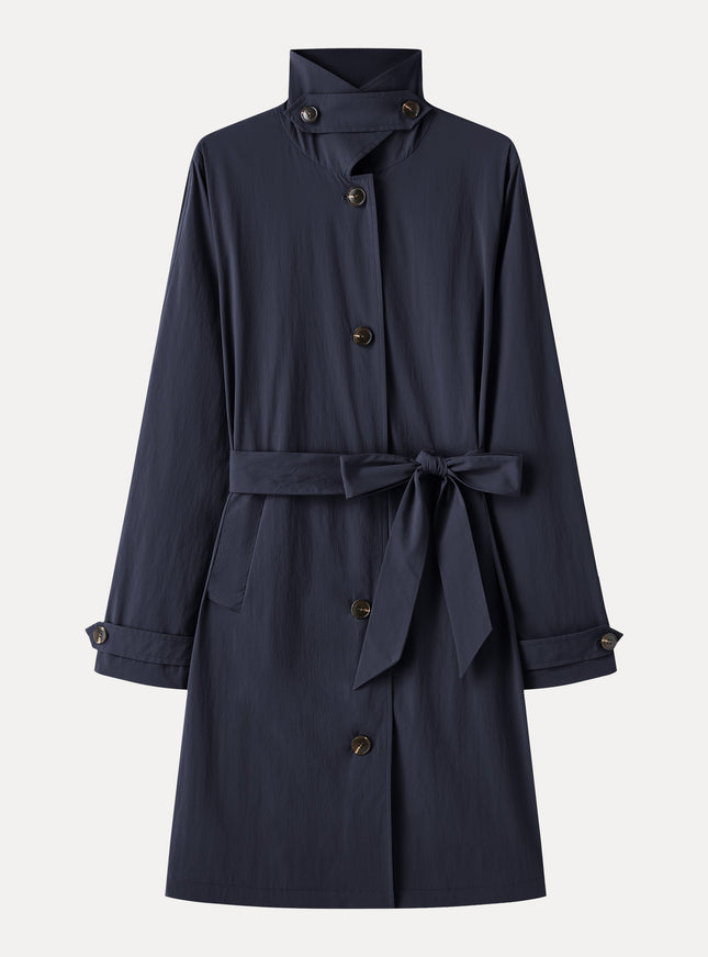 Lightweight Water-Repellent Notched Collar Trench Coat with Pockets