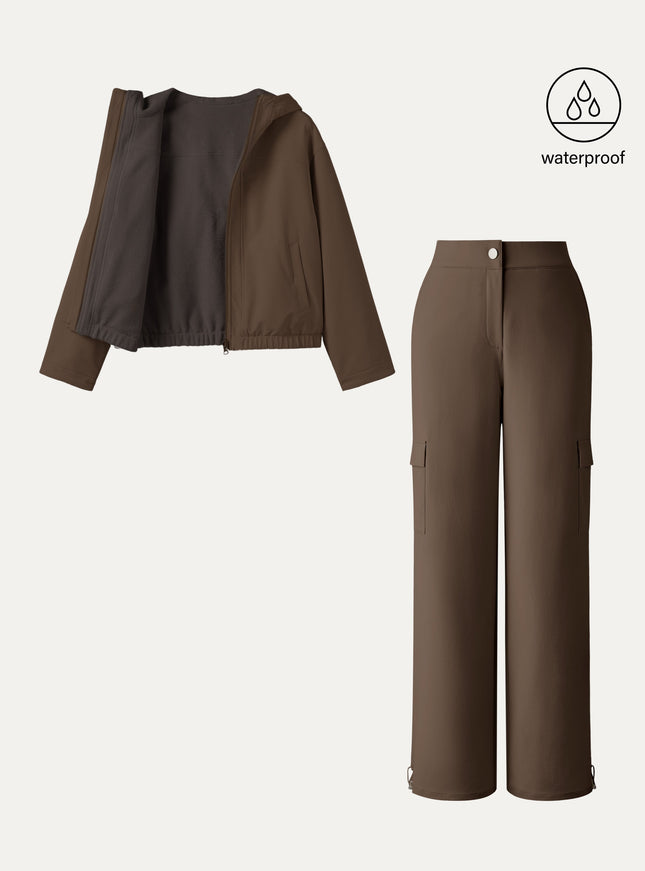 2Pcs Set Fleece Reversable Hooded Jacket & Fleece Lined Cargo Pant