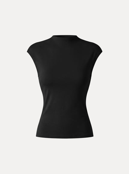 Lyocell-Wool Mock Neck Sleeveless Top