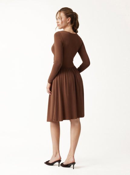 Boatneck Ruched Mini Built-In Bra Dress with Pockets