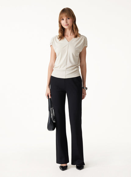 Modal Relaxed V-Neck Gathered Shoulder Top